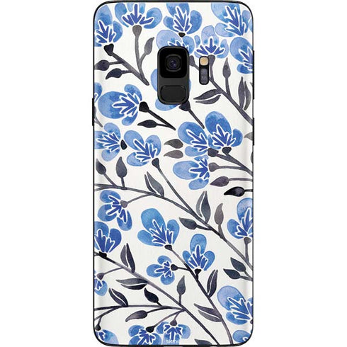 Cat Coq Blue Cherry Blossoms Galaxy S9 Skin
